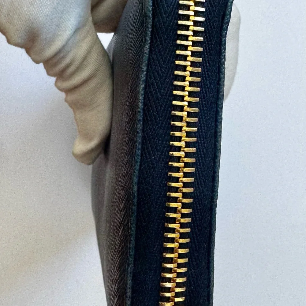 Excellent Blue Prada Zip-Around Wallet with Gold Accents - Picture 5 of 9